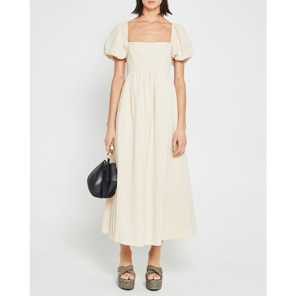 O.p.t Square-Neck Smocked Zeoli Midi Dress Puff Sleeves Cream Size XL NWT